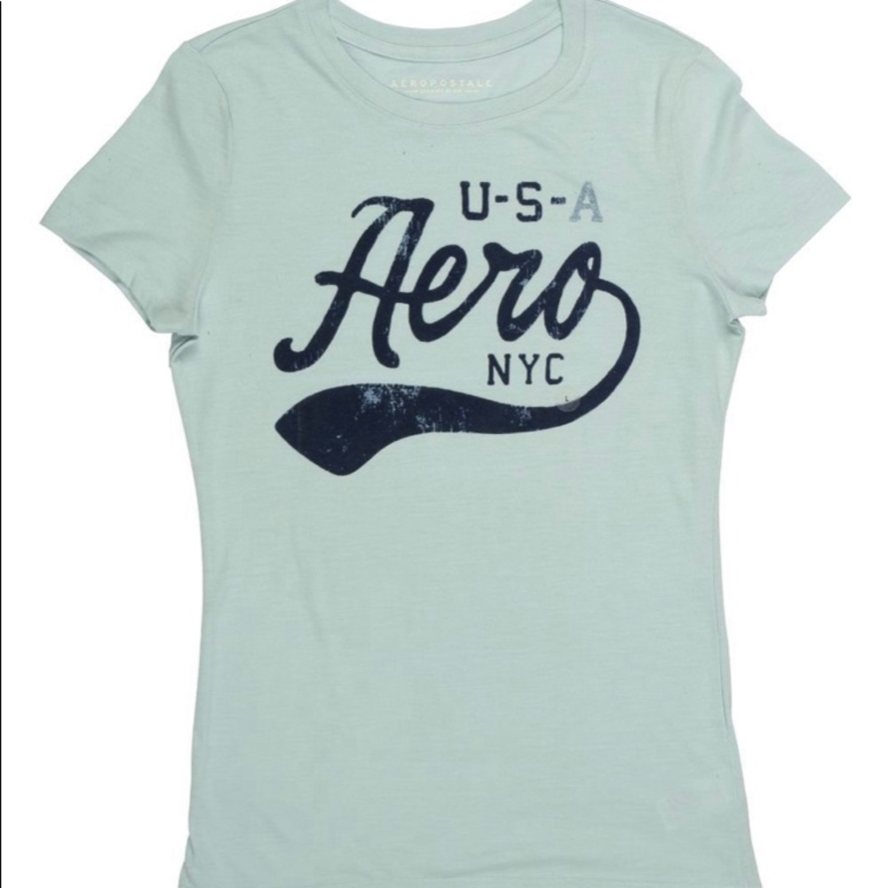 Aeropostale USA Aero NYC Women Light Blue Graphic Print T-shirt